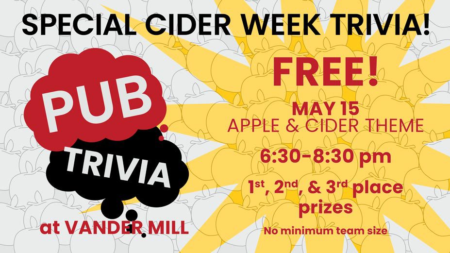 Special apple and cider themed pub trivia at Vander Mill to help celebrate Grand Rapids Cider Week